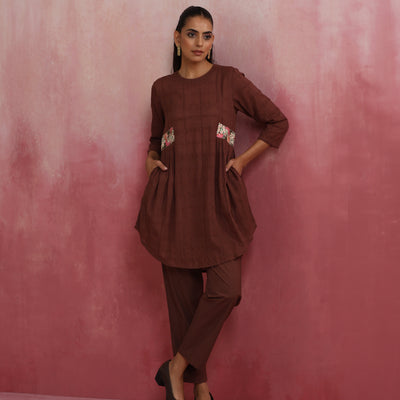 trueBrowns Brown Cotton Dobby Co-ord set