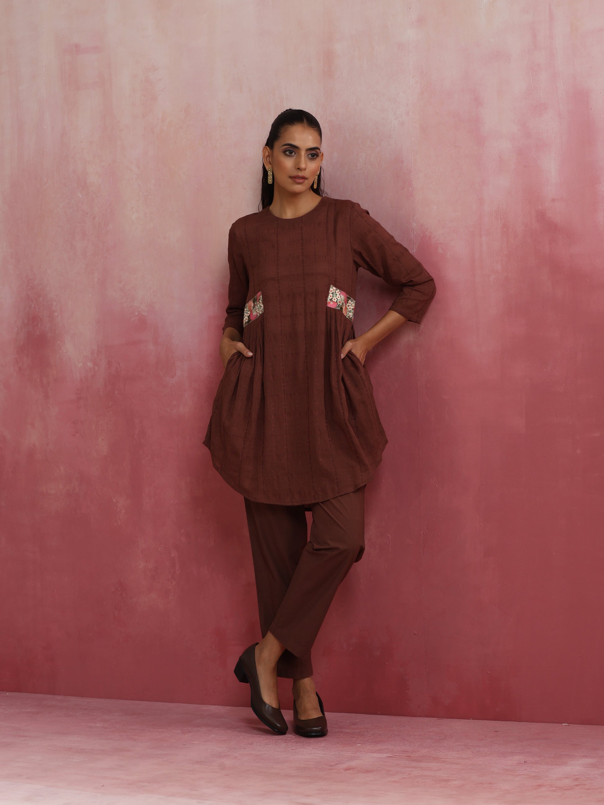 trueBrowns Brown Cotton Dobby Co-ord set