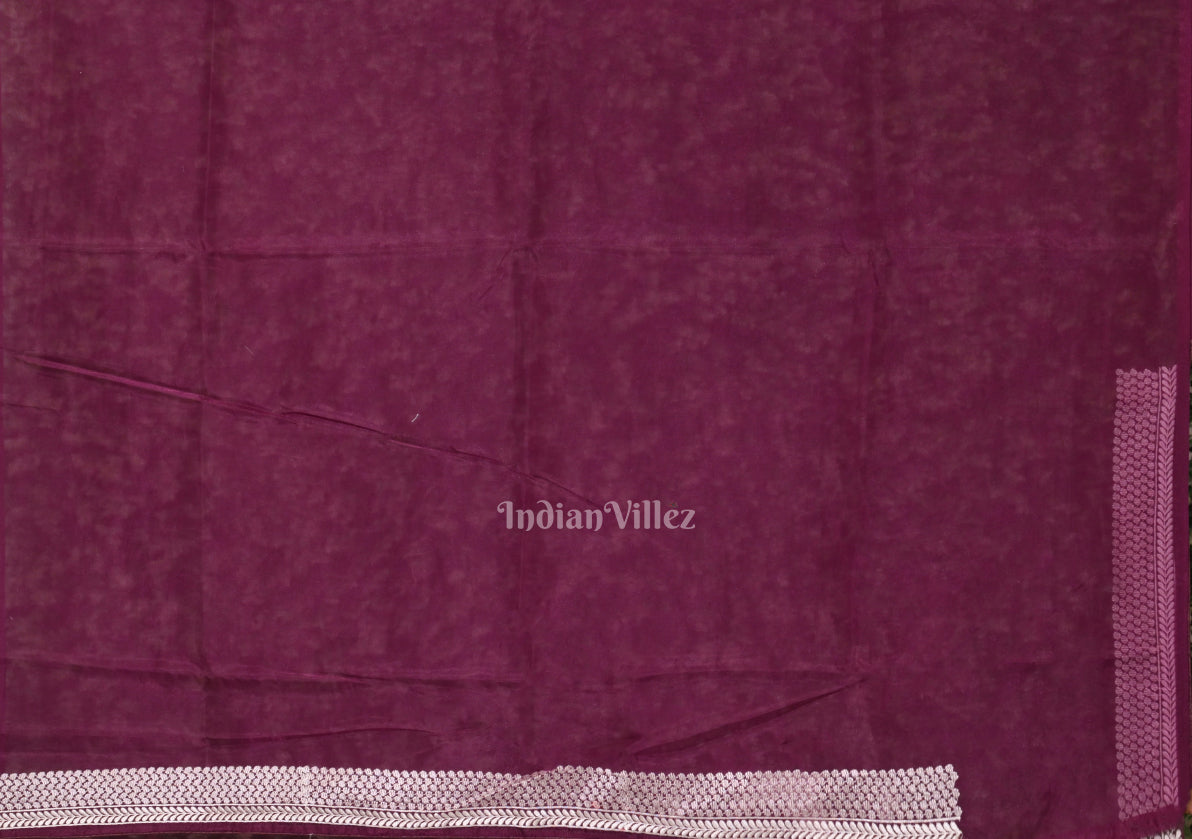 Dark Wine Parsi Gara Floral Motif Hand Embroidered Saree