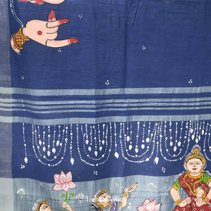 Sky Blue Mudra Theme Hand-Painted Pattachitra Saree