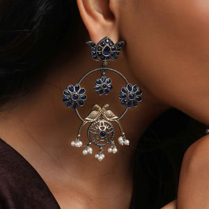 trueBrowns Silver Tone  Chandbali Earrings