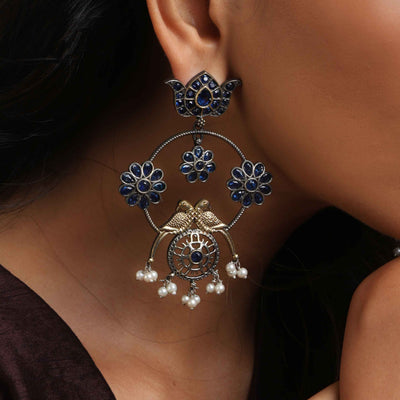 trueBrowns Silver Tone  Chandbali Earrings