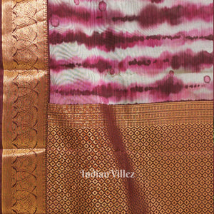 Silver Pink Floral Digital Print Kanjivaram Silk Saree