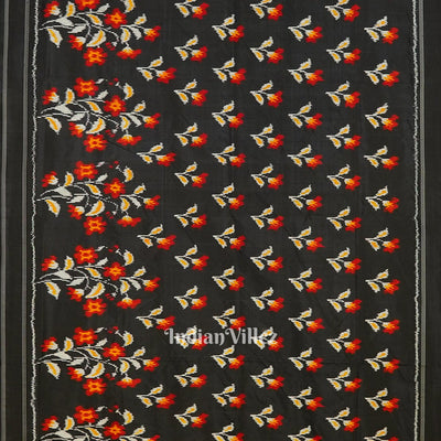 Black White Floral Design Pochampally Ikat Handloom Silk Saree