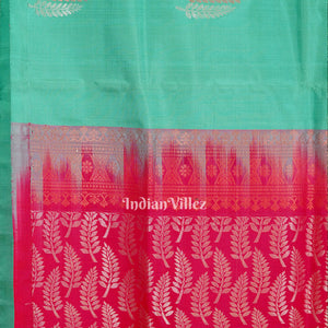 Sea Green With Pink Pure Kanjivaram Soft Silk Saree