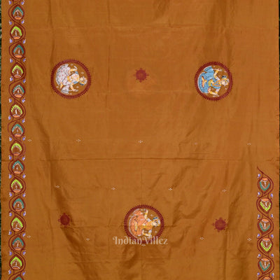 Mustard Yellow Kandarpa Ashwa  Pattachitra Saree