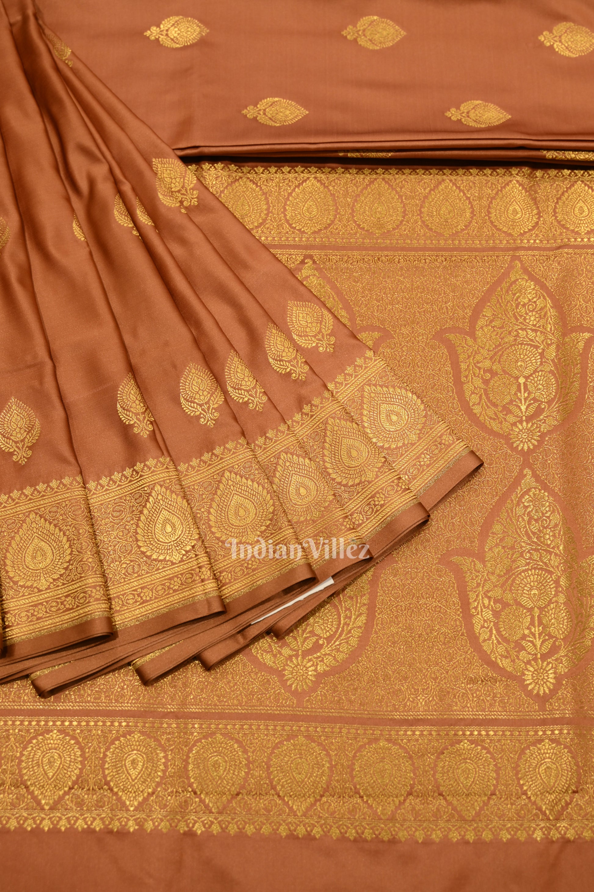 Copper Gold Soft Pure Mashru Satin Silk Banarasi Saree
