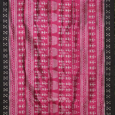 Magenta Pink Black Tribal Jhoti Theme Odisha Ikat Contemporary Designer Saree