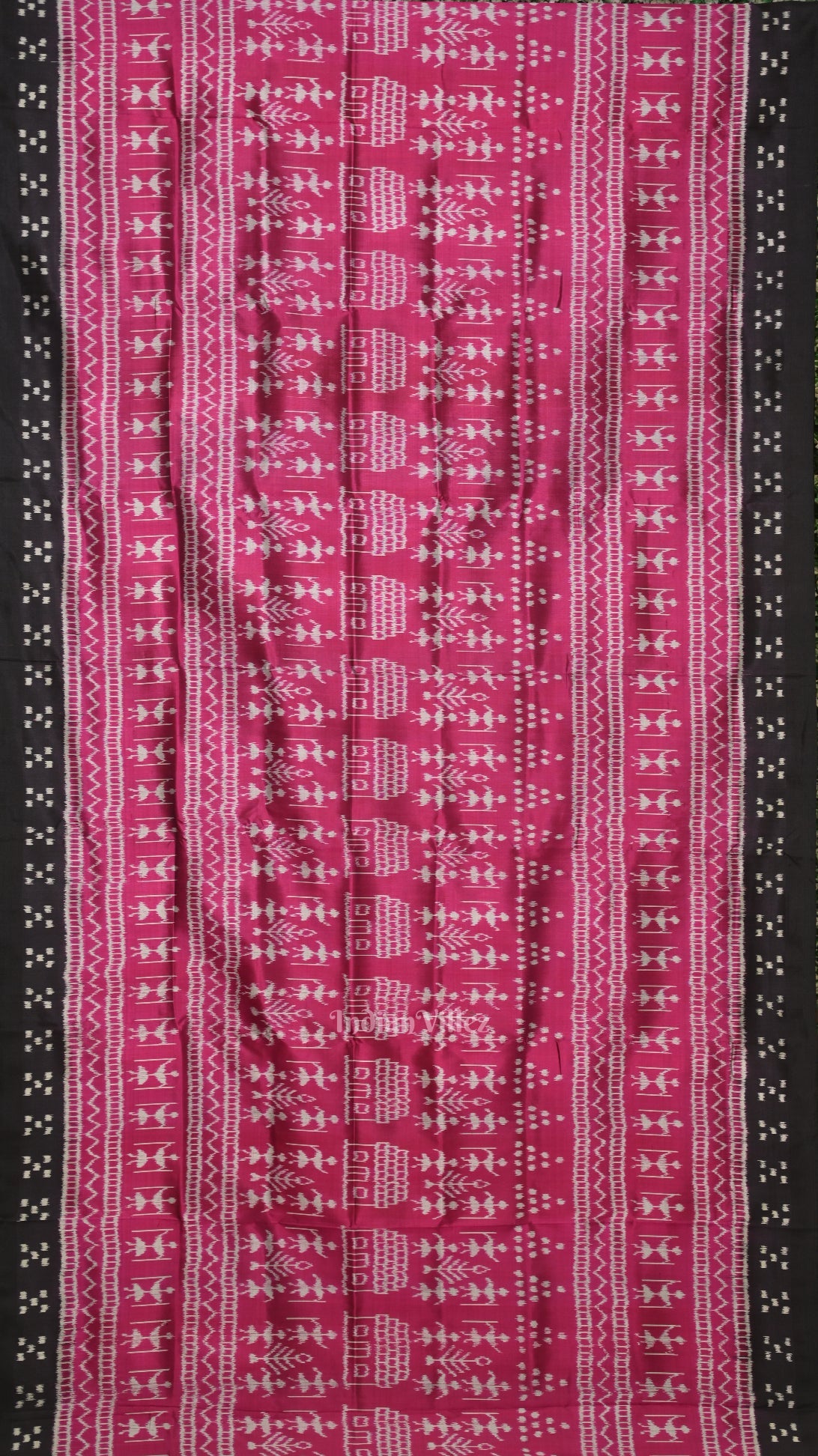 Magenta Pink Black Tribal Jhoti Theme Odisha Ikat Contemporary Designer Saree