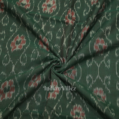 Green Floral Theme Sambalpuri Ikat Cotton Fabric