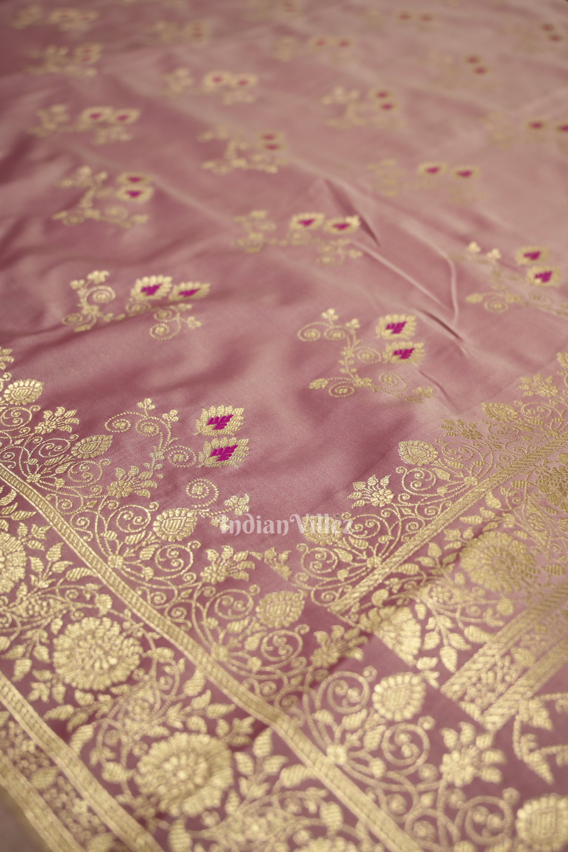 Baby Pink Soft Pure Mashru Satin Silk Banarasi Saree