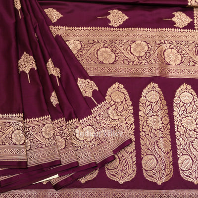 Exclusive Purple Soft Pure Mashru Satin Silk Banarasi Saree