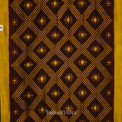 Coffee with Mustard Yellow Odisha Handloom Tarabali Contemporary Silk Saree