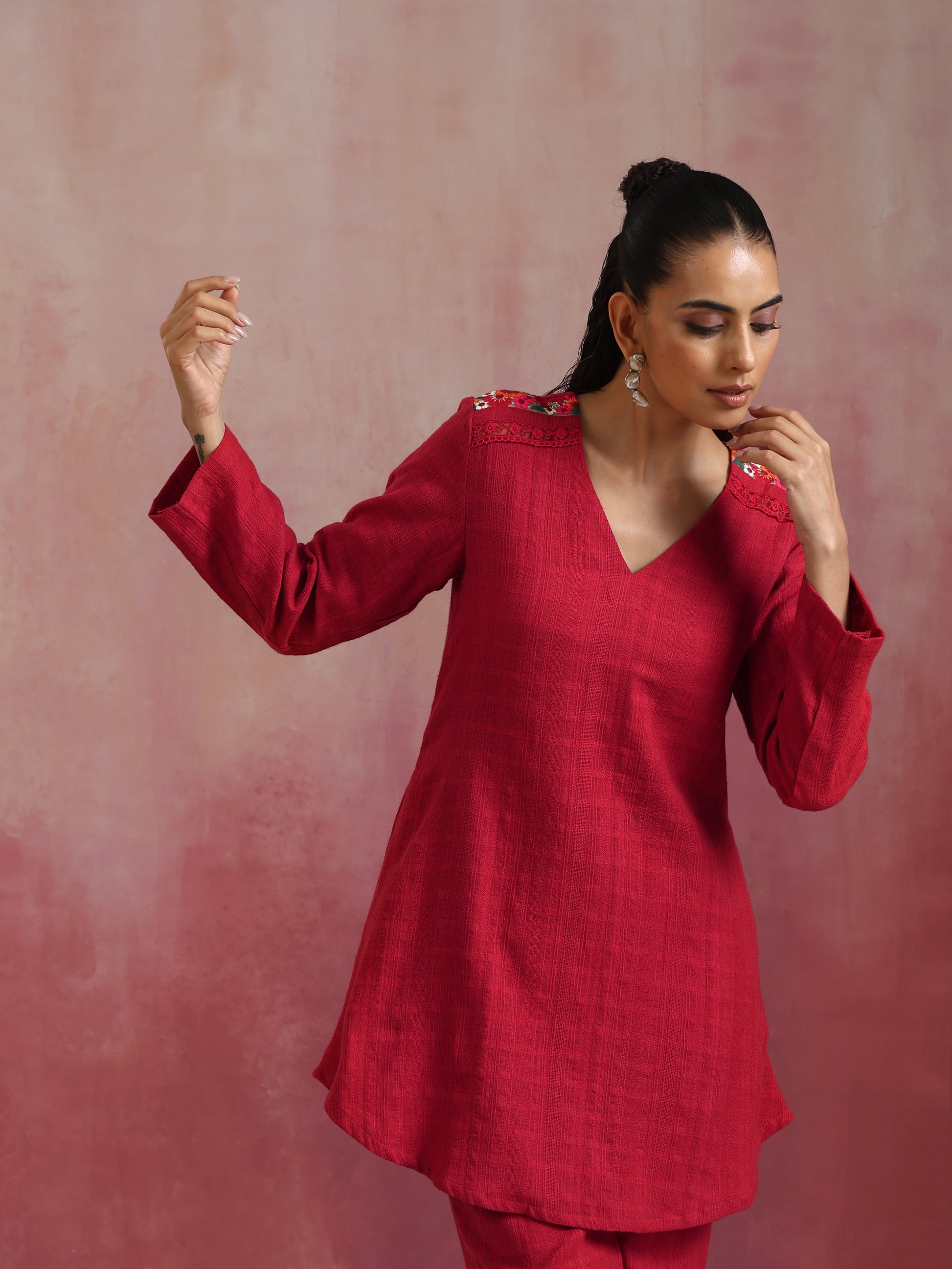 trueBrowns Red Cotton Dobby Co-ord set