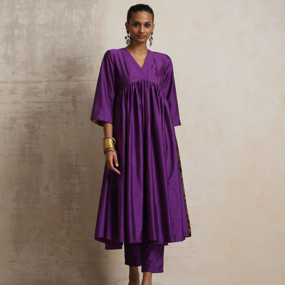 trueBrowns Purple Silk Anarkali Flared Kurta Set