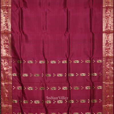 Purple Wine Handwoven Baluchari Silk Saree