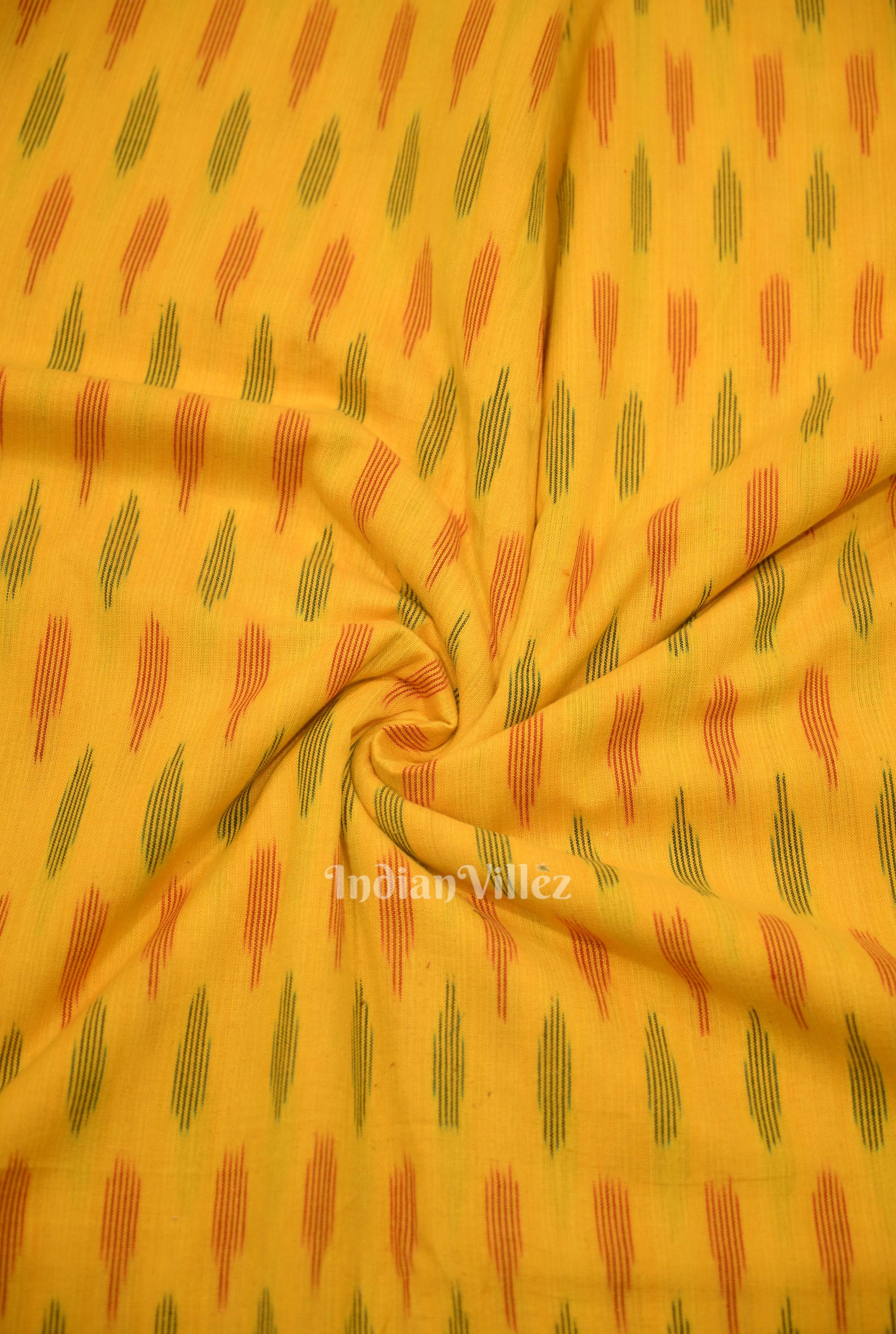 Deep Yellow Pochampally Ikat Cotton Fabric