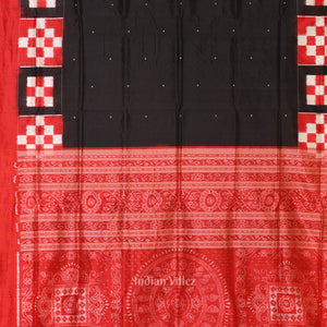 Black Red Pasapali Border Sambalpuri Ikat Silk Saree