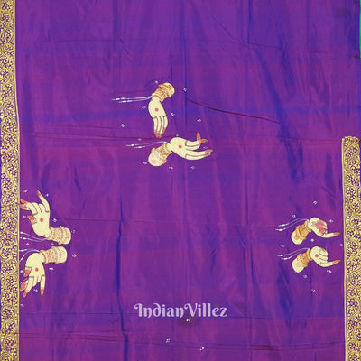 Violet Dual Tone Krishna Rasa Leela Pattachitra Saree