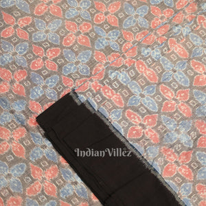 Cement Black Floral Motif Sambalpuri Ikat Cotton Fabric
