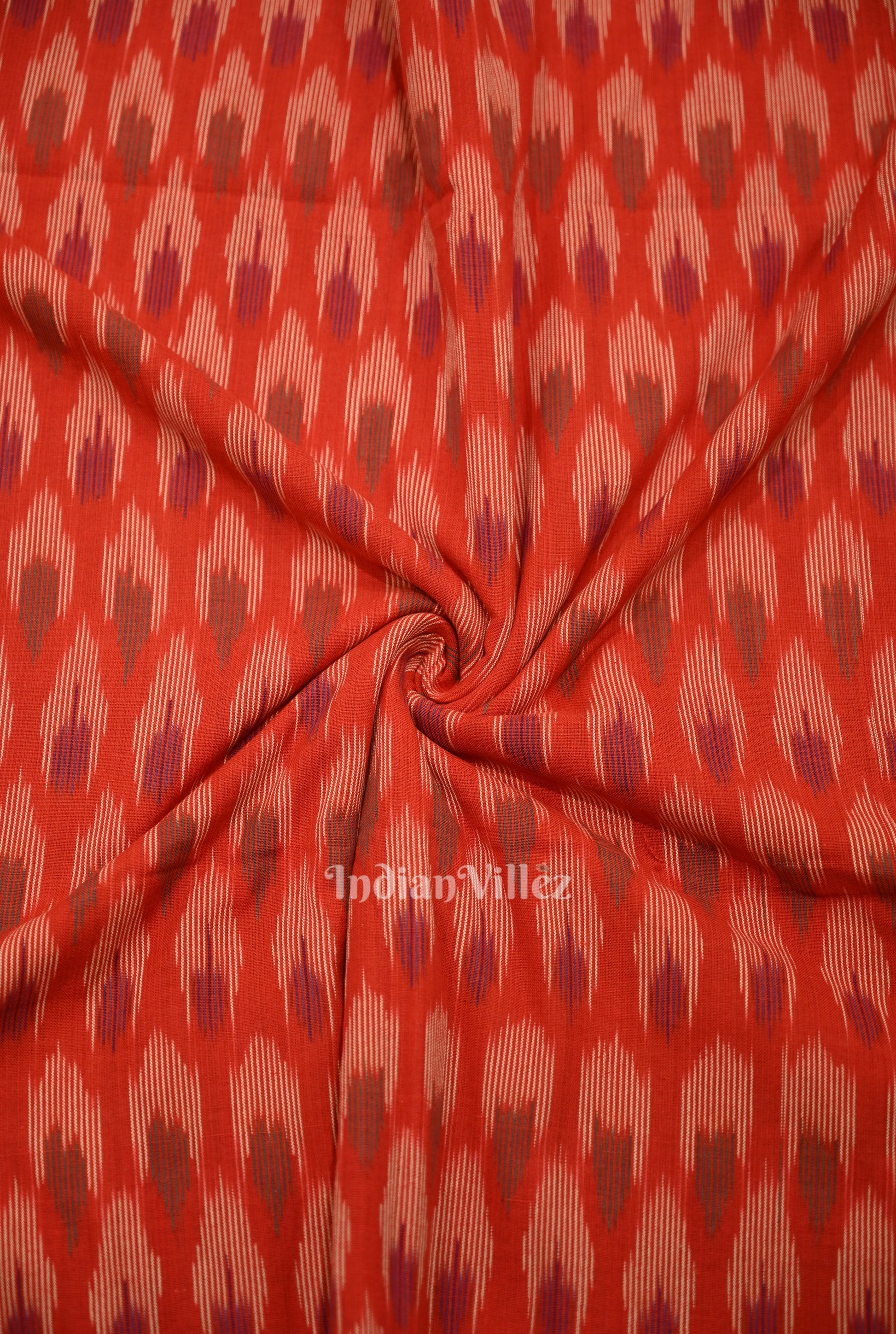 Red Pochampally Ikat Cotton Fabric