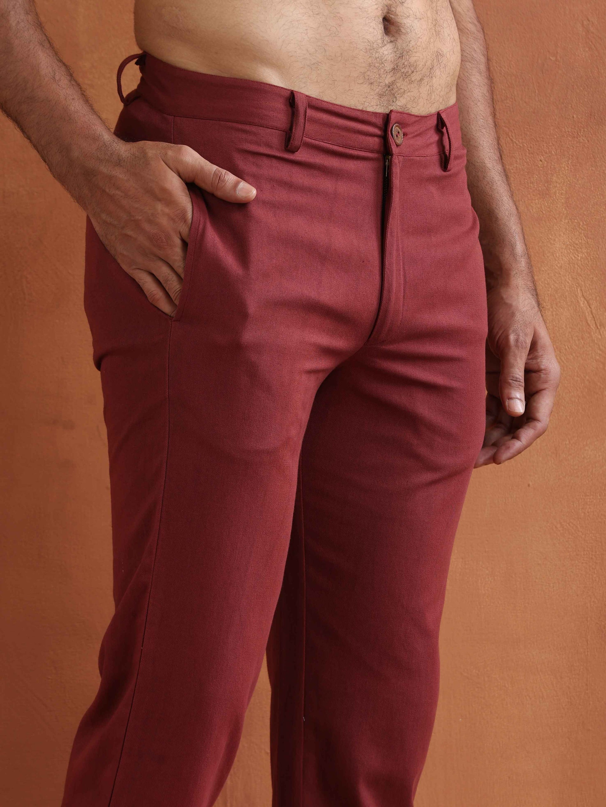 trueBrowns Men's Rust Cotton Twill Pants