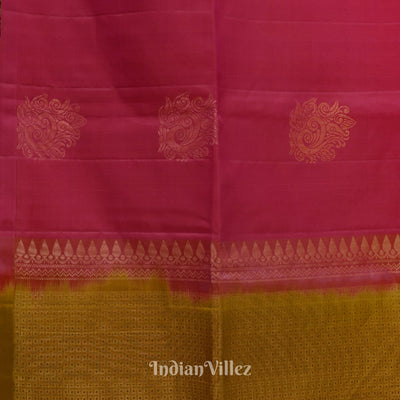 Maroon With Golden Brown Pure Kanjivaram Soft Silk Saree