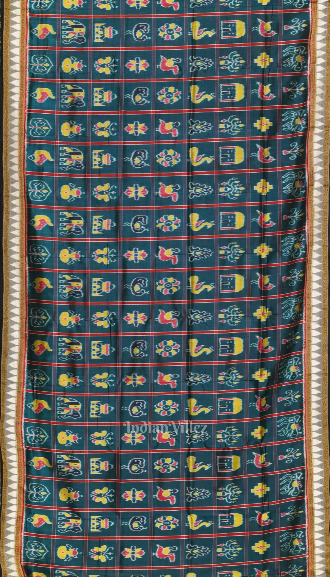 Forest Green Nabakothi Theme Odisha Ikat Khandua Silk Saree