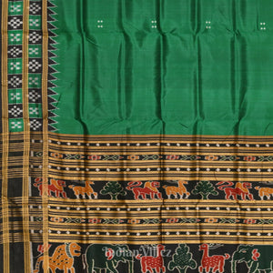 Green Double Border Pasapali Odisha Ikat Khandua Silk Saree