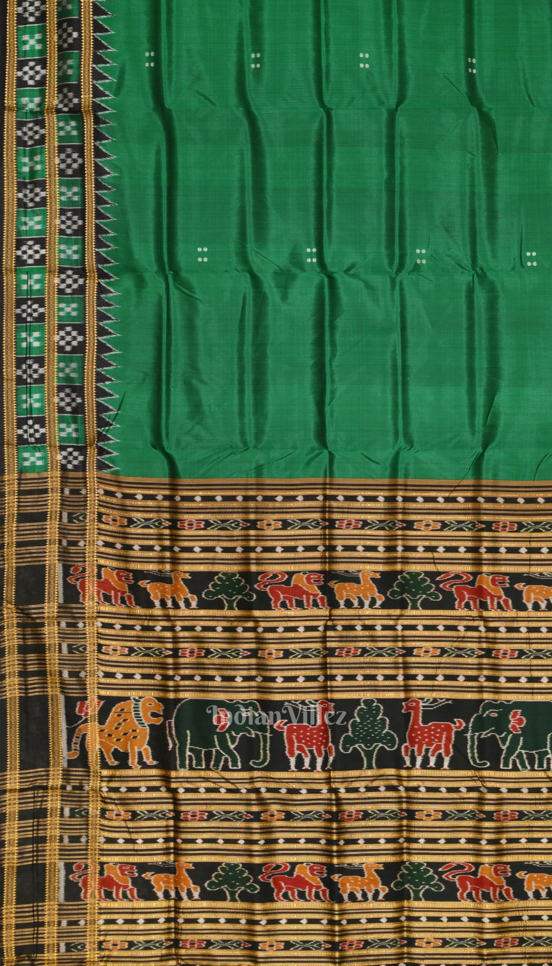 Green Double Border Pasapali Odisha Ikat Khandua Silk Saree