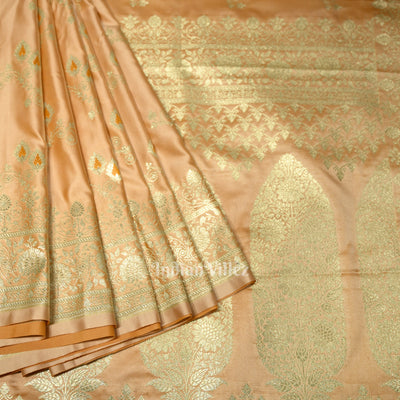 Beige Soft Pure Mashru Satin Silk Banarasi Saree