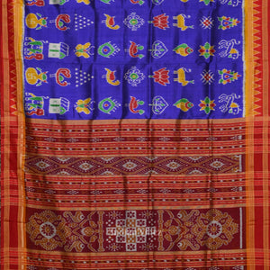 Blue Red Nabarangi Nabakothi Odisha Ikat Khandua Silk Saree
