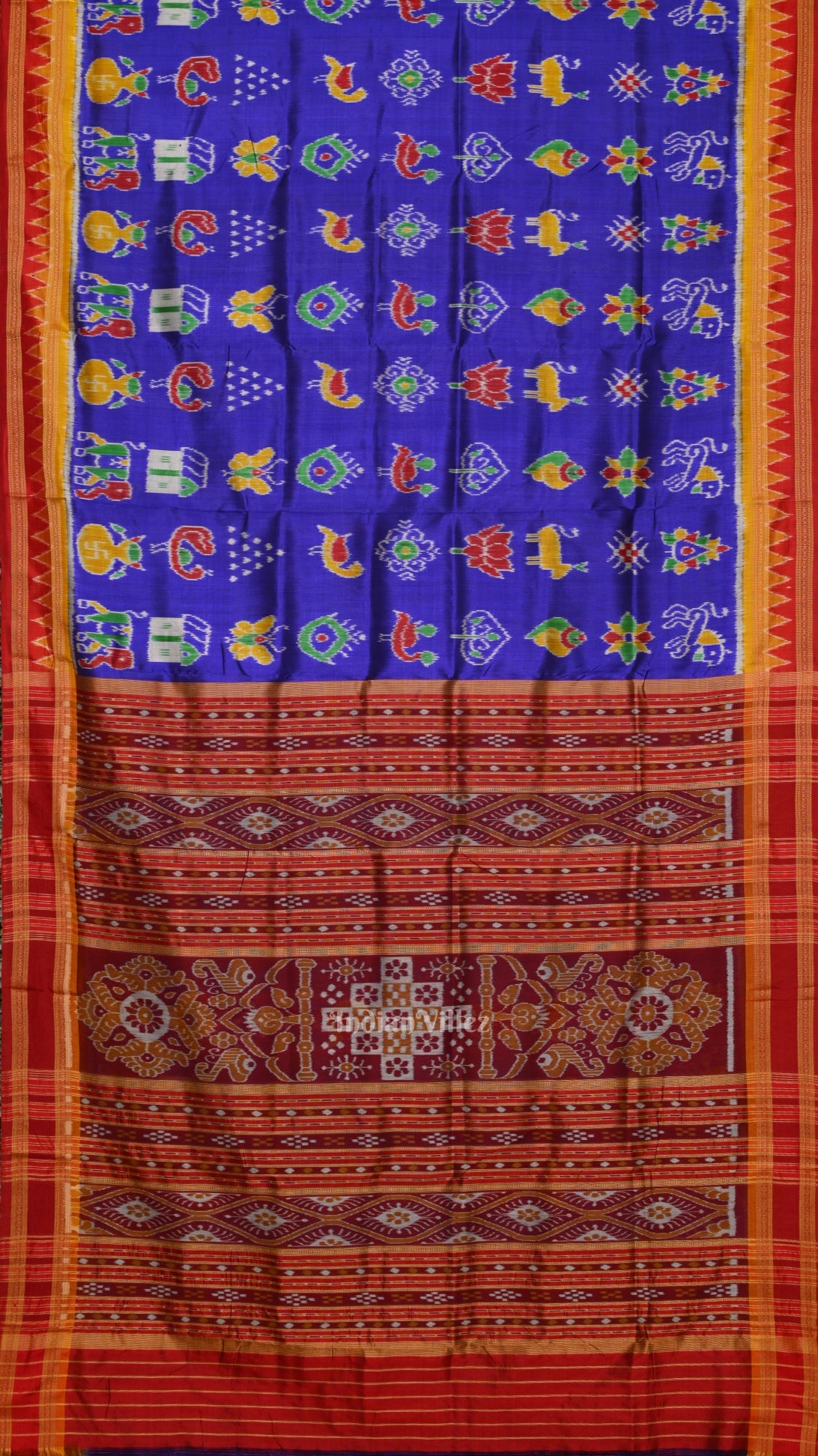 Blue Red Nabarangi Nabakothi Odisha Ikat Khandua Silk Saree
