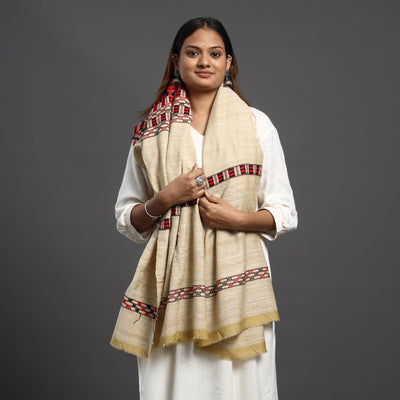 Beige - Assamese Gero Design Mising Eri Silk Handloom Shawl cum Stole