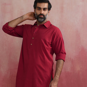 trueBrowns Men's Maroon Kurta