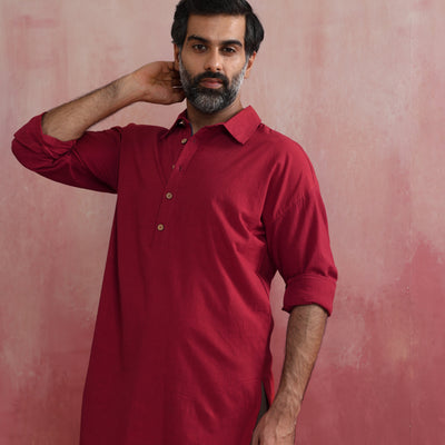 trueBrowns Men's Maroon Kurta