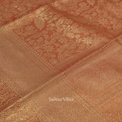 Peach Pure Kanjivaram Tissue Silk Saree