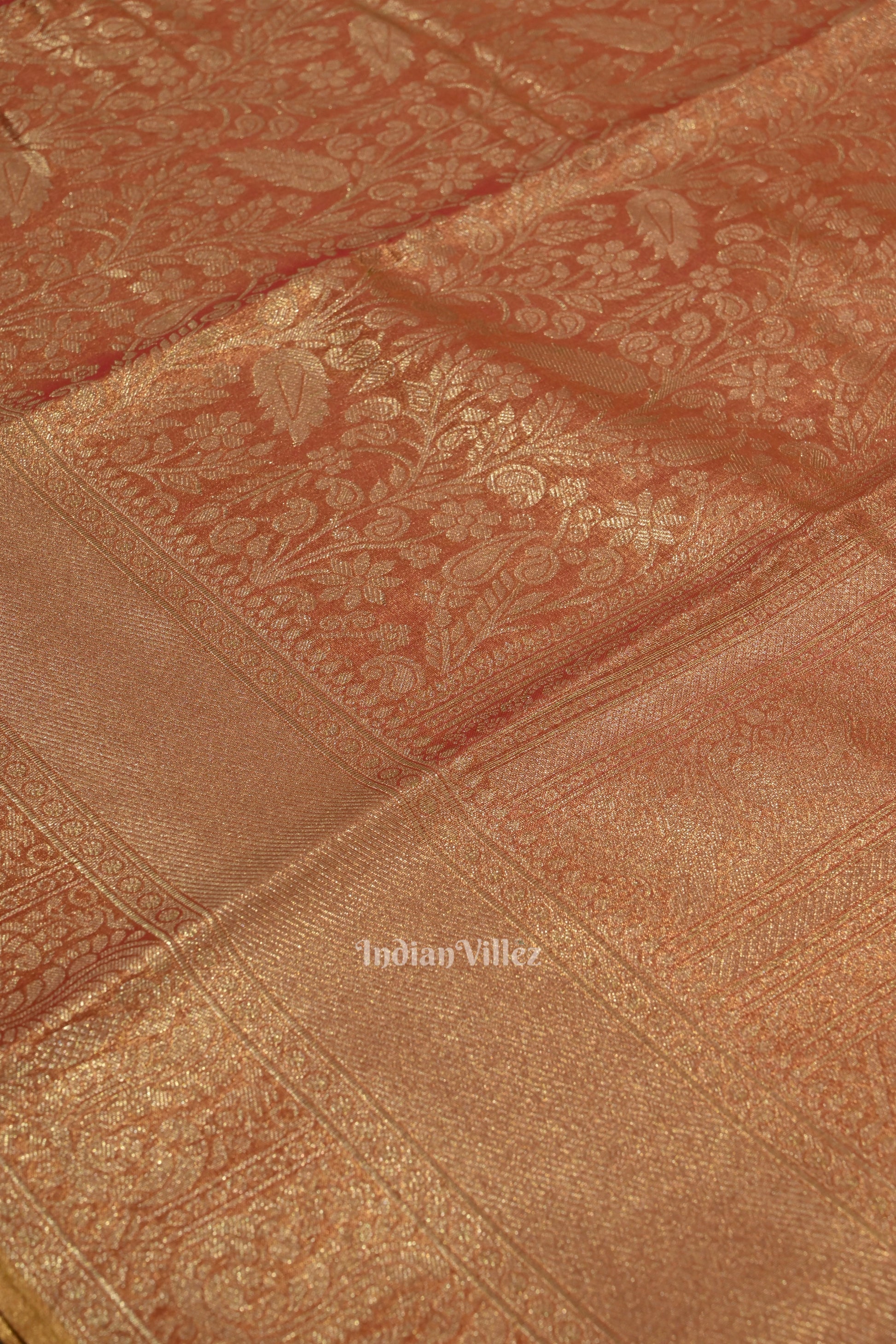 Peach Pure Kanjivaram Tissue Silk Saree