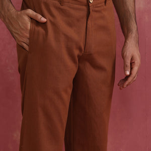trueBrowns Men's Brown Cotton Twill Pant