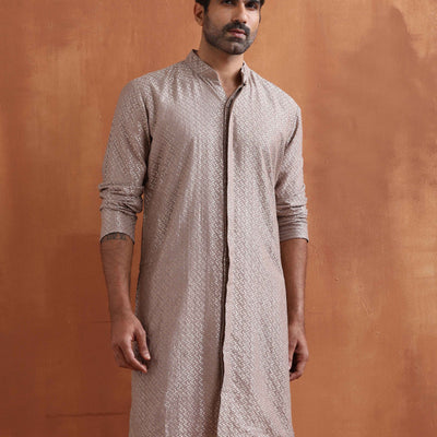 trueBrowns Men's Beige Cotton Dobby Kurta