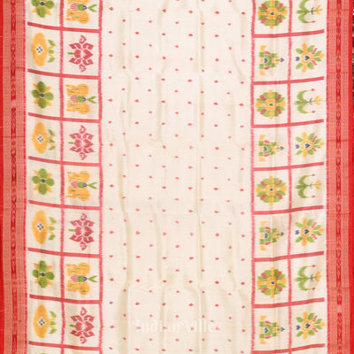 White Red Animal Theme Odisha Handloom Khandua Silk Saree
