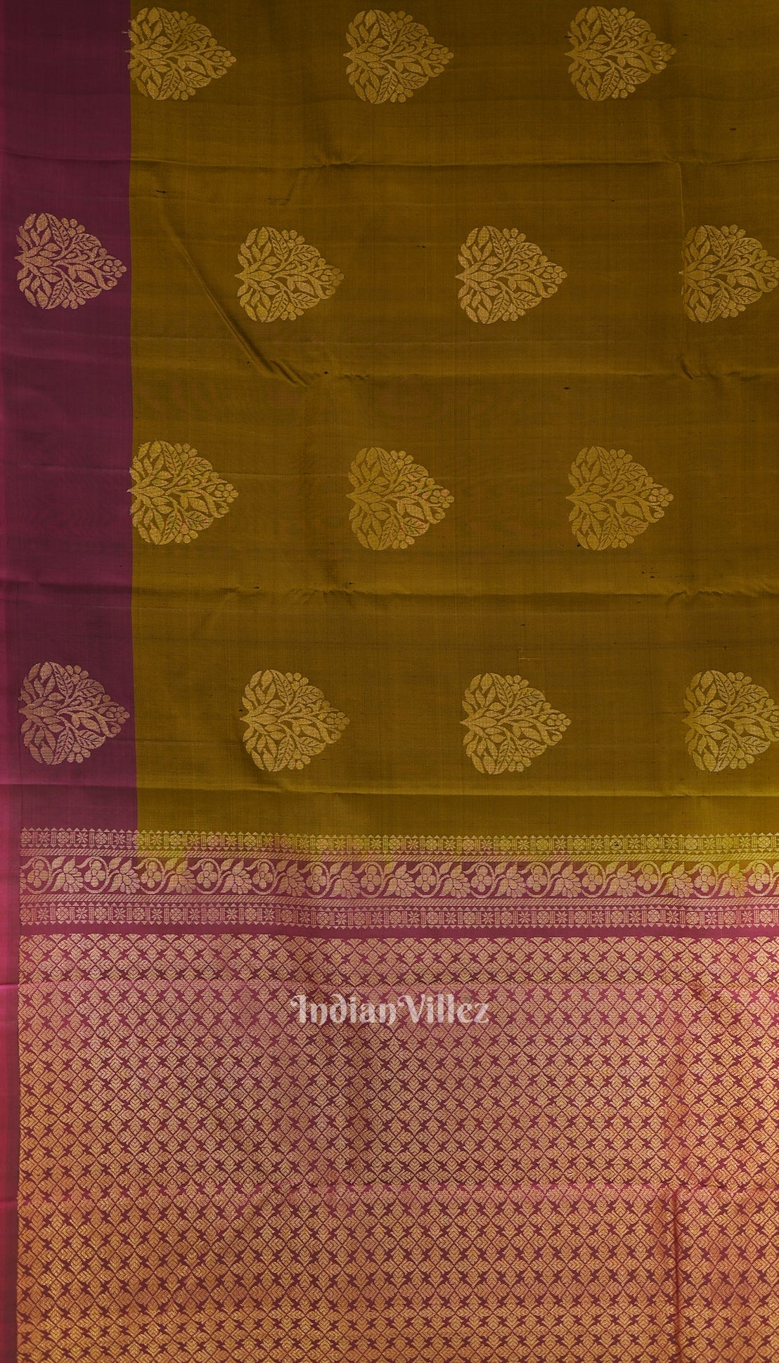 Golden Brown With Maroon Pure Kanjivaram Soft Silk Saree