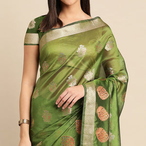 Mehendi Woven Organza Saree