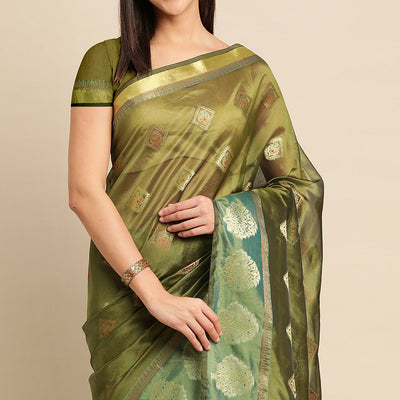 Mehendi Woven Organza Saree