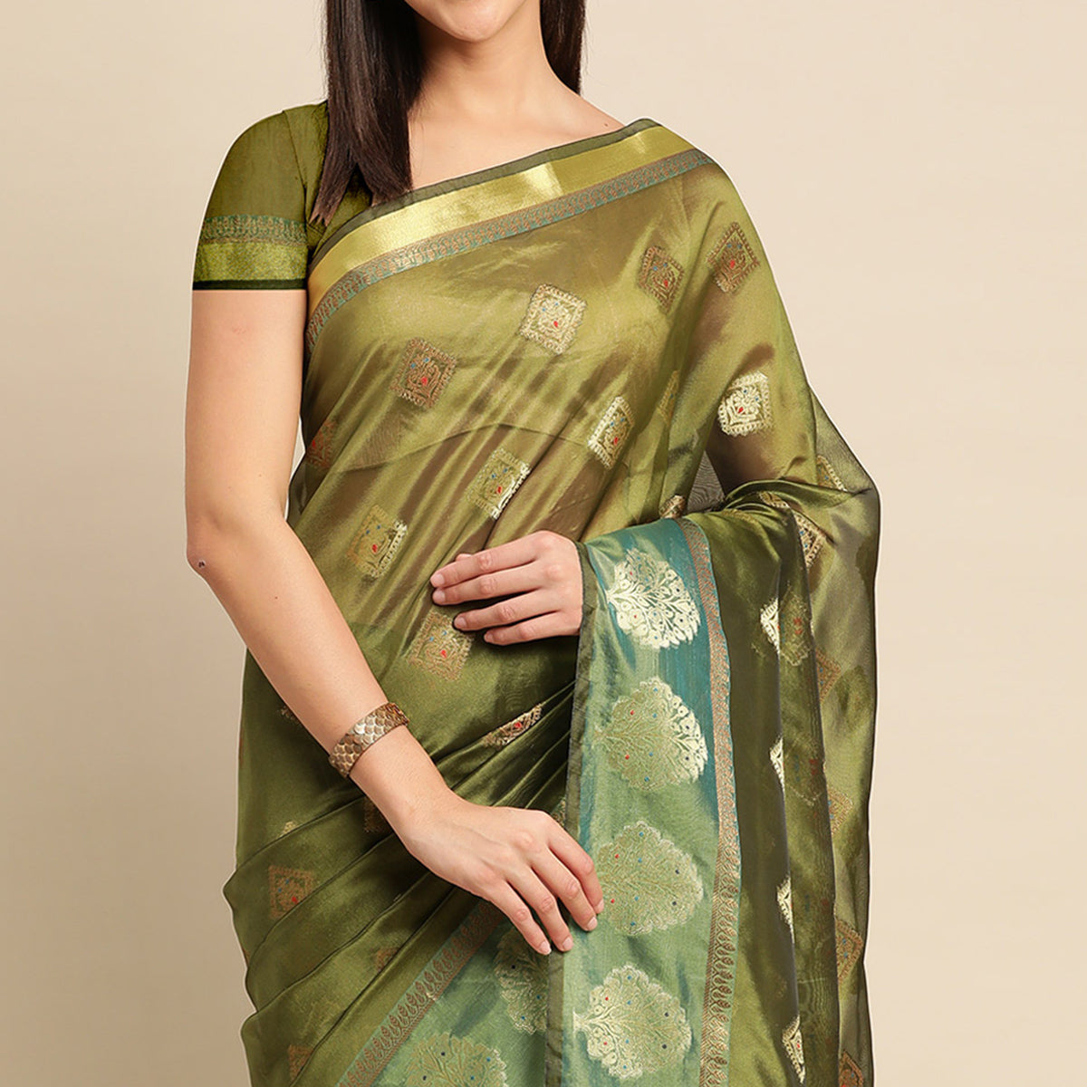 Mehendi Woven Organza Saree
