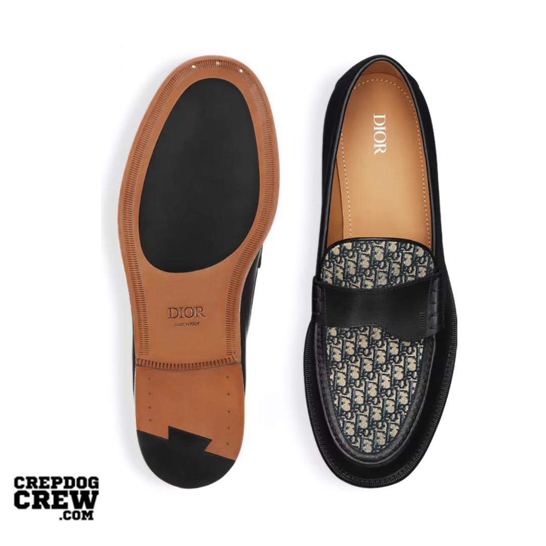 Dior Granville Loafer Black Smooth Calfskin with Beige and Black Dior Oblique Jacquard