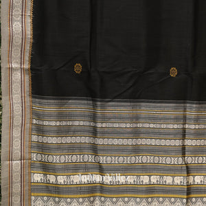 Black Konark Chakra Odisha Ikat Contemporary Silk Saree
