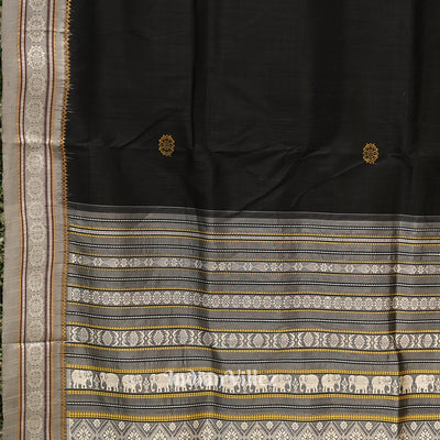 Black Konark Chakra Odisha Ikat Contemporary Silk Saree