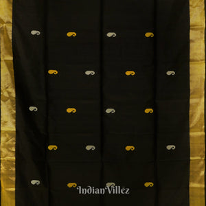 Black Maroon Butterfly Design Pure Bishnupuri Silk Saree