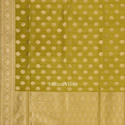 Mehendi Green Soft Pure Mashru Satin Silk Banarasi Saree